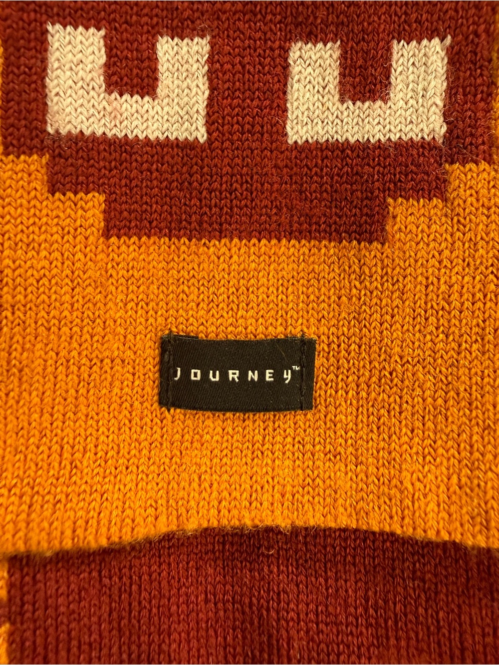 Journey Knit Scarf Mustard Burgundy Geometric Aztec Pattern Unisex 
